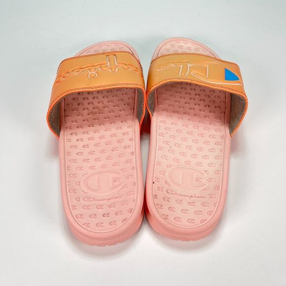 Champion Super Slide Split Script Orange Pink Slip On Sandals Women’s Size 6W - Picture 6 of 9